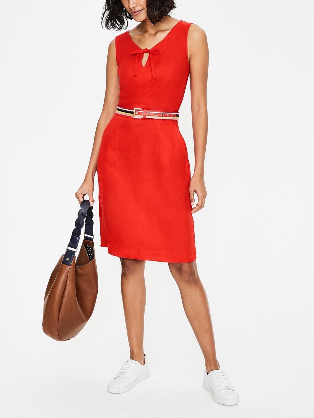 Boden Size 4L Sleeveless 100% Linen Orange Tie-Neck Shift Dress Like New